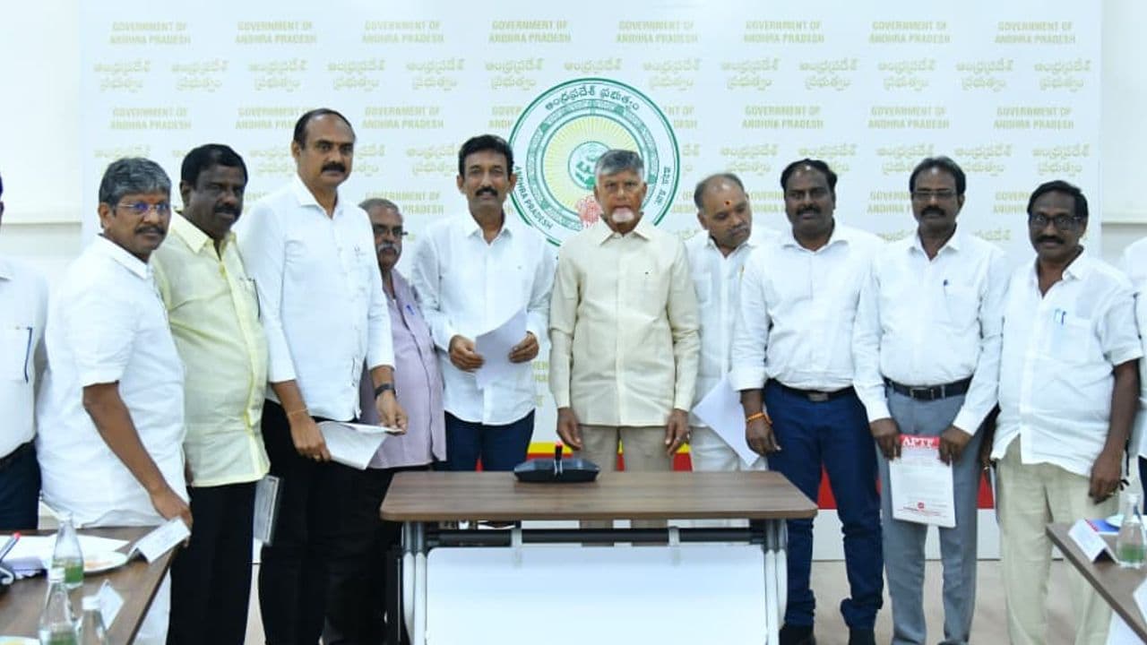 CM Chandrababu Naidu meeting employee association leaders at his camp office