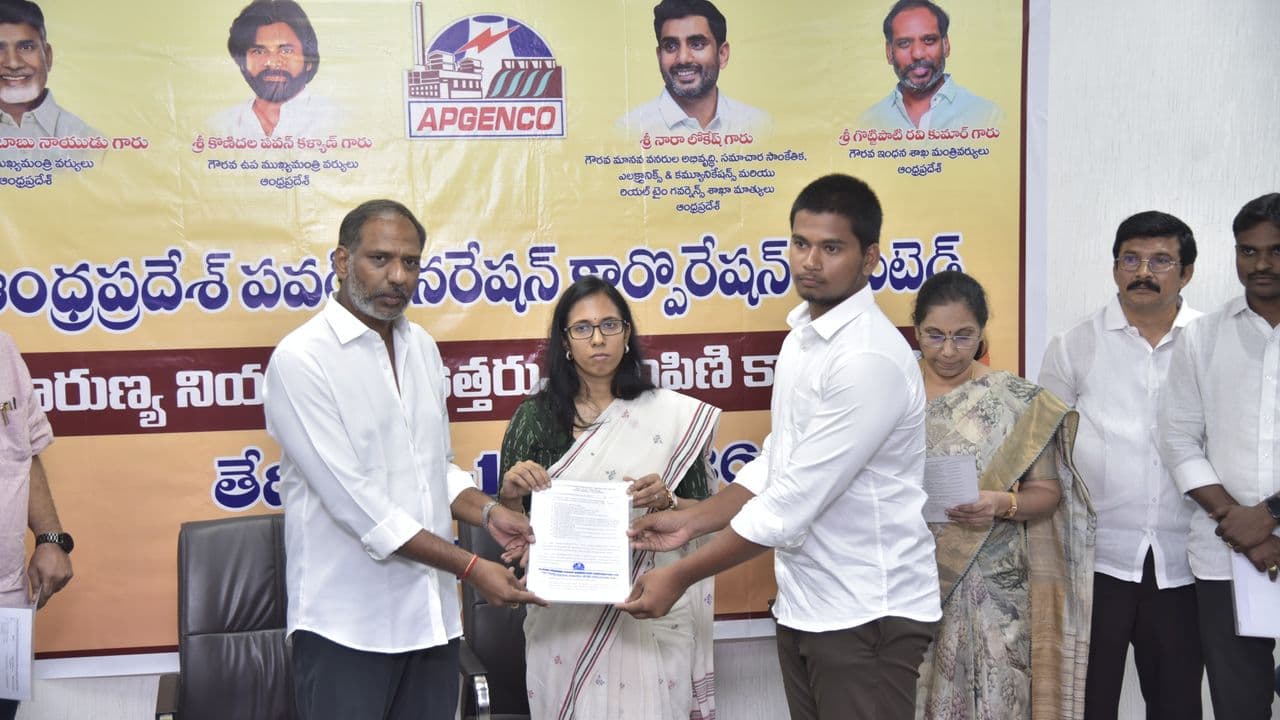 Gottipati Ravikumar handing over compassionate appointment orders to eligible APGENCO beneficiaries