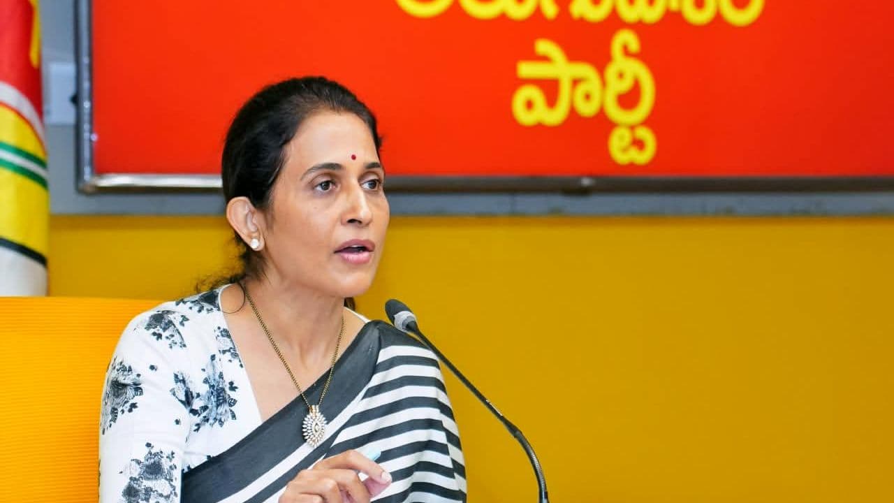 Kadapa MLA Madhavi Reddy addressing a press conference at the TDP Central Office