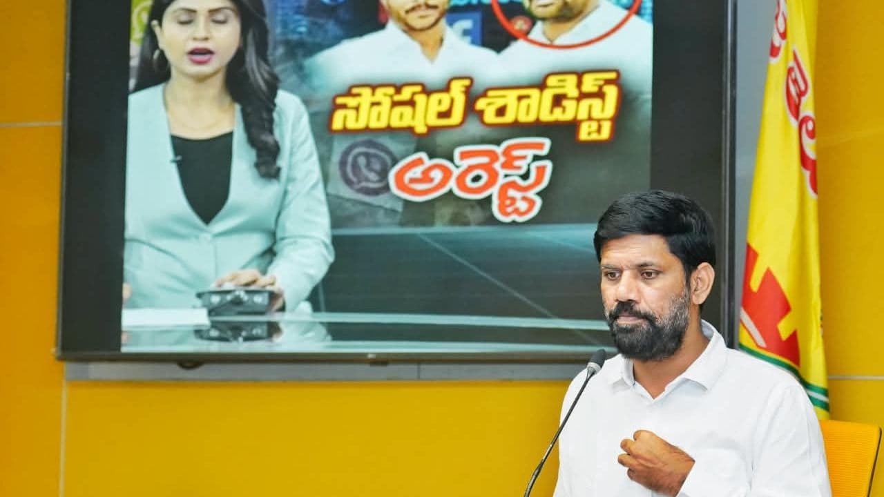 TDP spokesperson Maddipatla Surya Prakash addresses a media conference